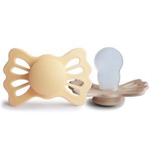 FRIGG Lucky - Symmetrical Silicone 2-Pack Pacifiers - Pale Daffodil/Silky Satin - Size 2